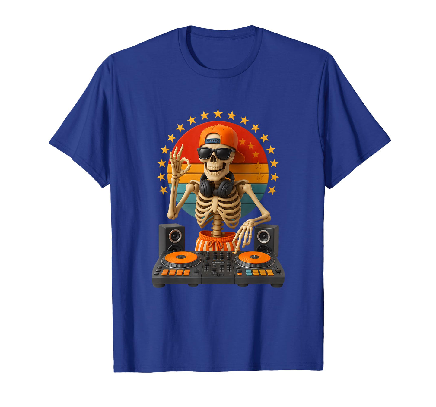 Skeleton Dj Mixing Turntable Music Sunset Halloween Party T-Shirt