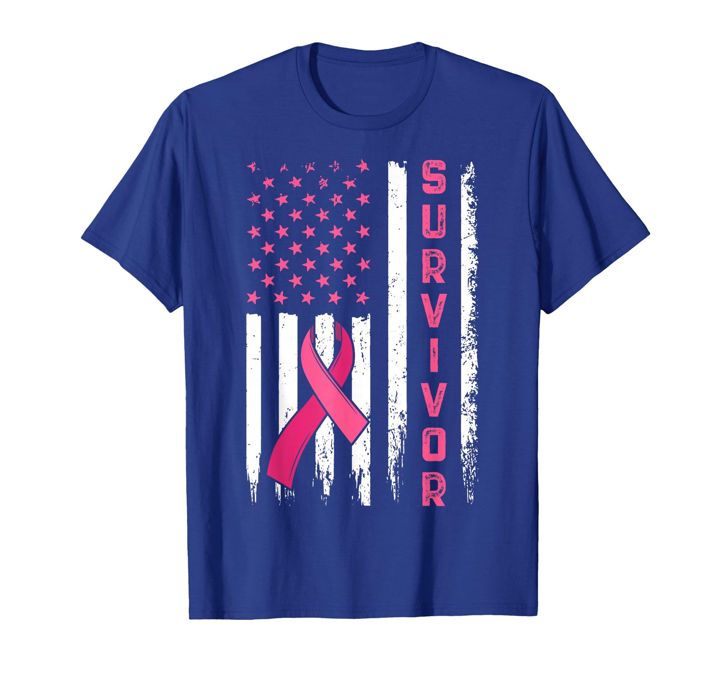 Survivor Breast Cancer Awareness Pink Ribbon US Flag T-Shirt