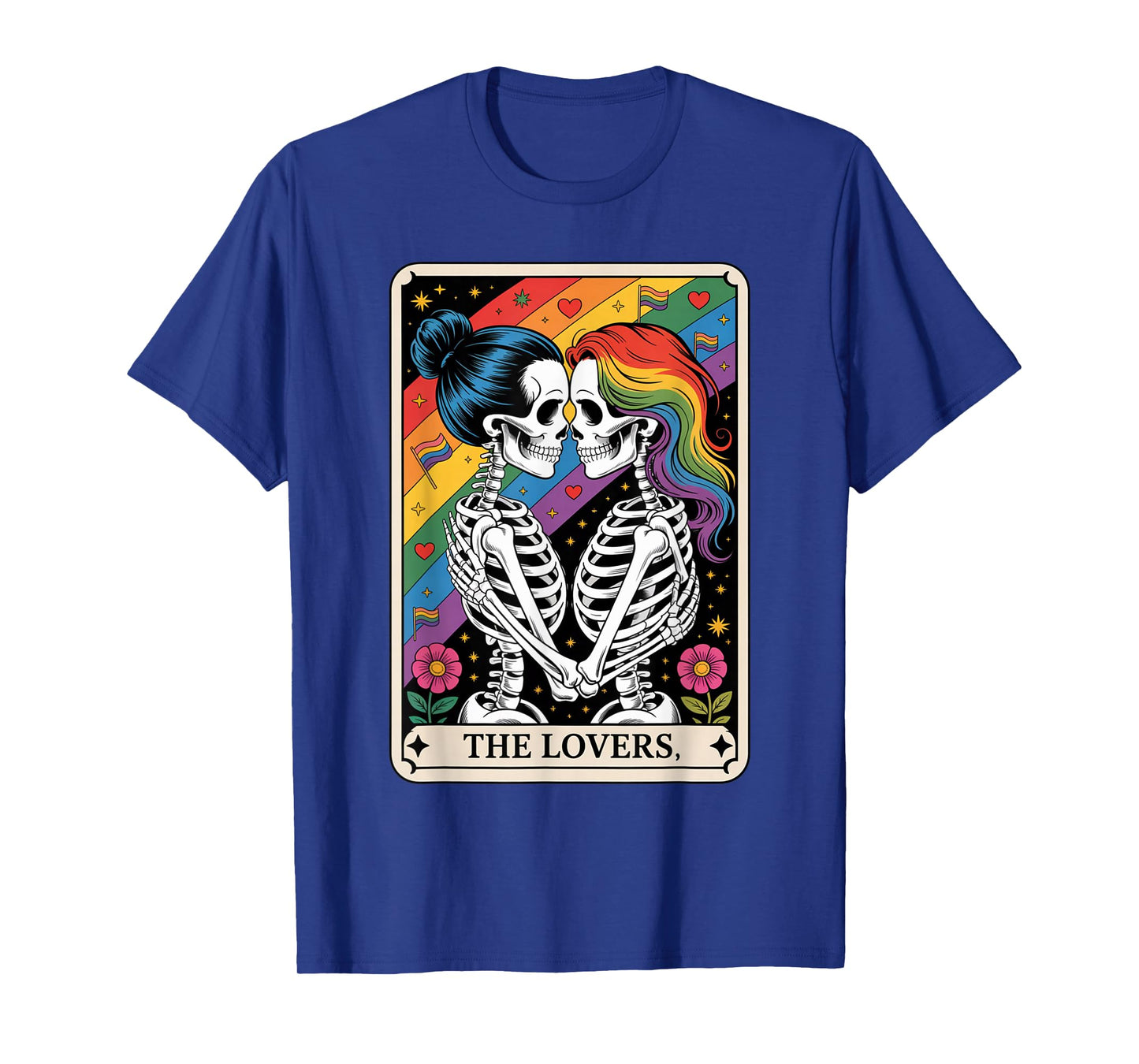 Tarot Card The Lovers Rainbows Kissing Lesbian Skeletons T-Shirt