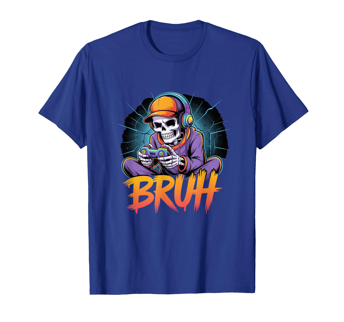 Bruh Halloween Boys Kids Gamer Mens Skeleton Video Gaming T-Shirt
