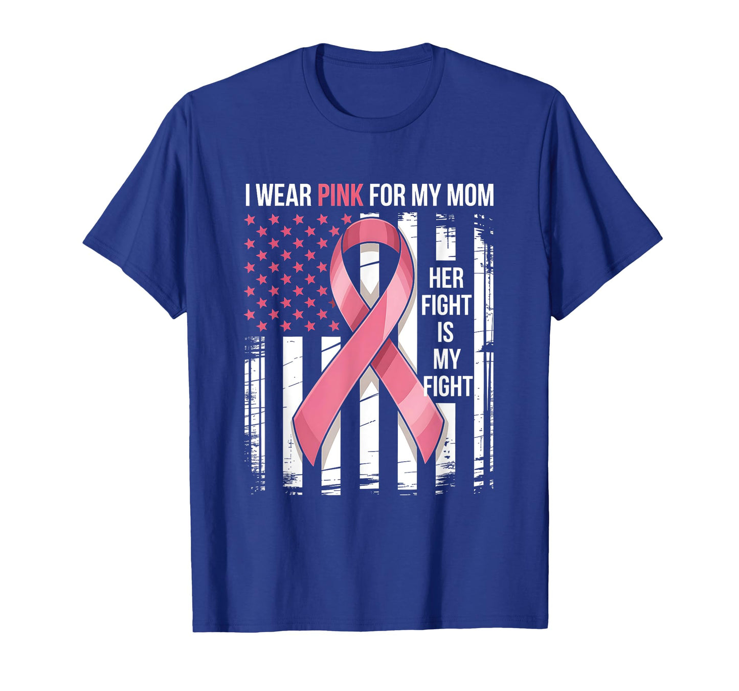 I Wear Pink for My Mom Breast Cancer Awareness USA Flag Kids T-Shirt