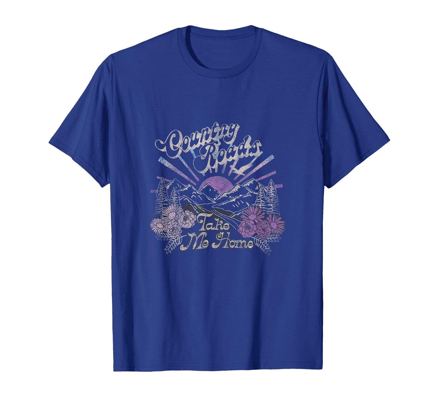 Country Roads Take Me Home Floral Mountain Scene T-Shirt