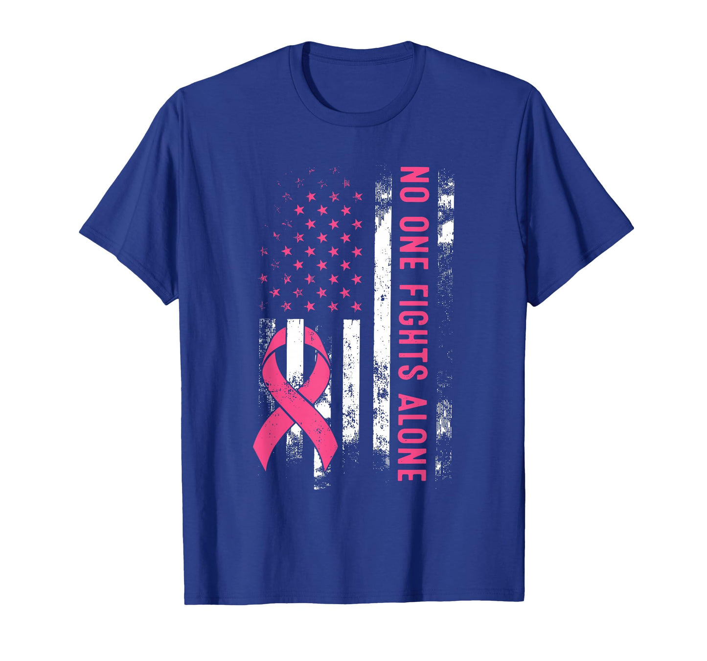 No One Fights Breast Cancer Alone American Flag Pink Ribbon T-Shirt