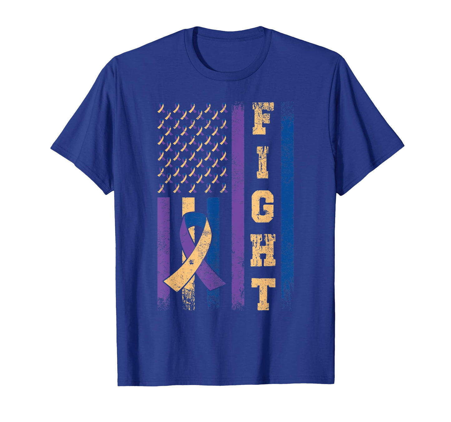Vintage Fight Bladder Cancer Awareness Ribbon American Flag T-Shirt