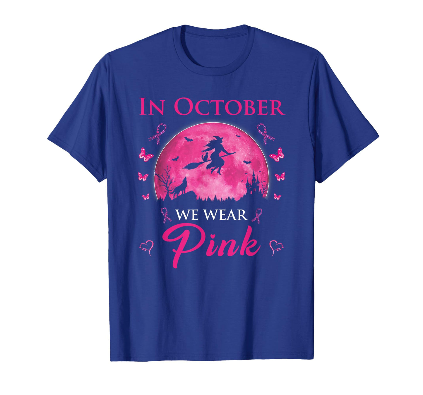 In October We Wear Pink Halloween Witch Breast Cancer T-Shirt