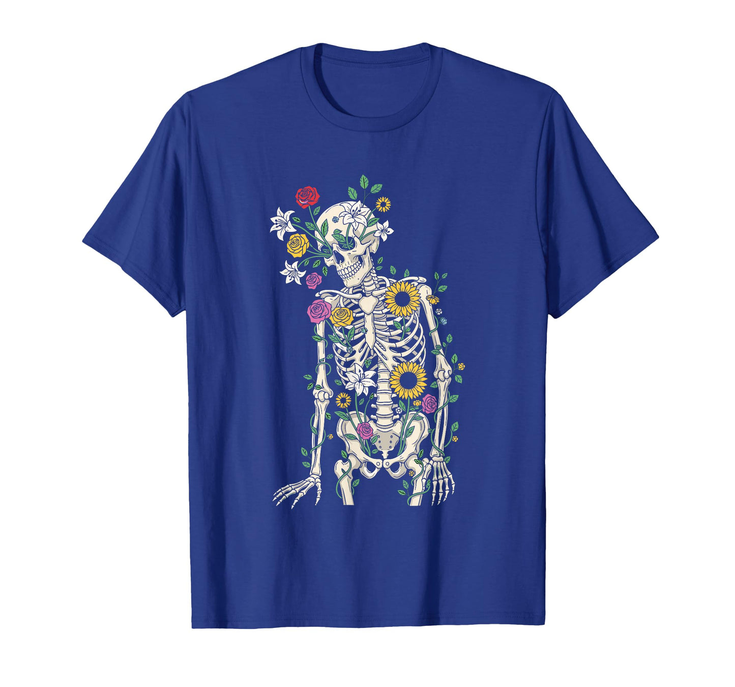 Skeleton with Sunflowers and Roses Funny Halloween T-Shirt