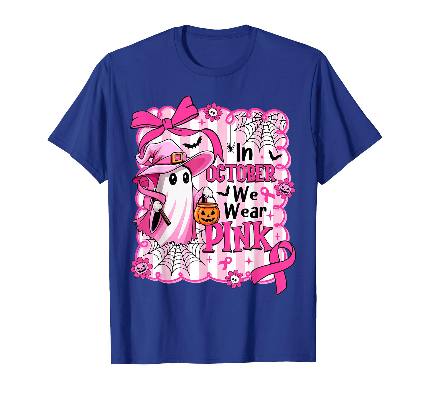 In October We Wear Pink Ghost Witch Breast Cancer Awareness T-Shirt
