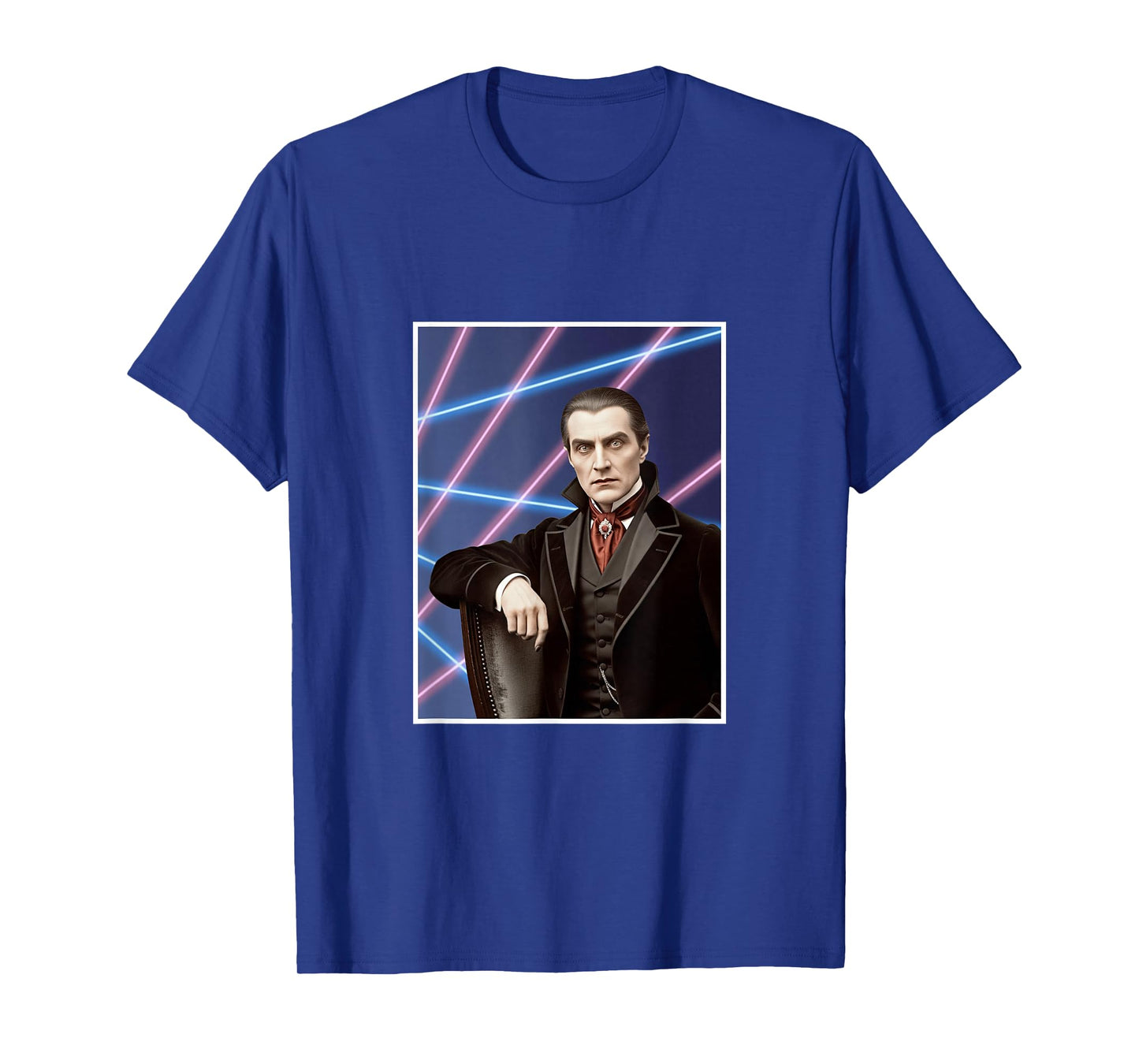Dracula Vampire 80s School Photo Laser Background Halloween T-Shirt