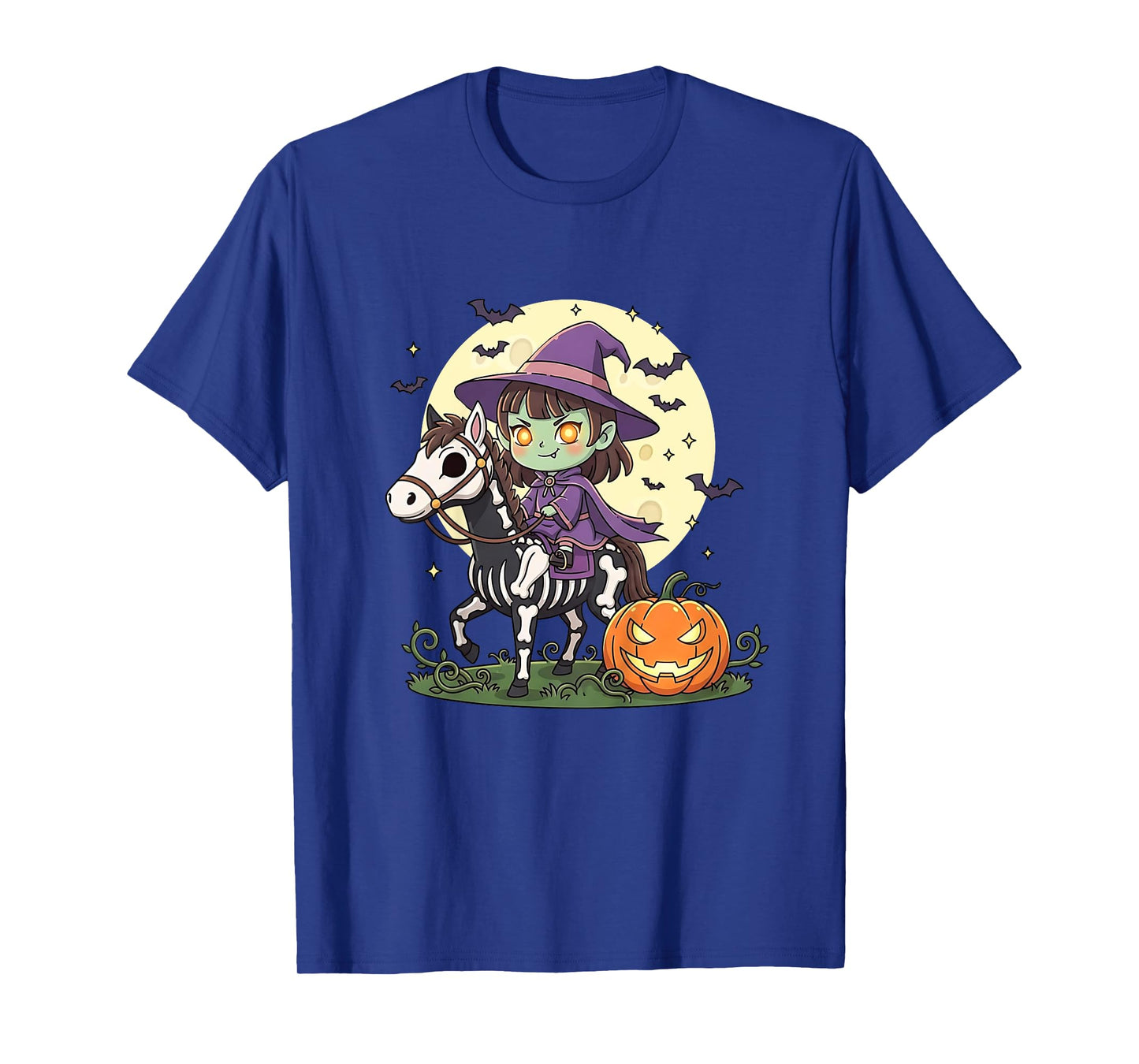 Halloween Girl Witch Riding Horse Skeleton Cute Graphic T-Shirt