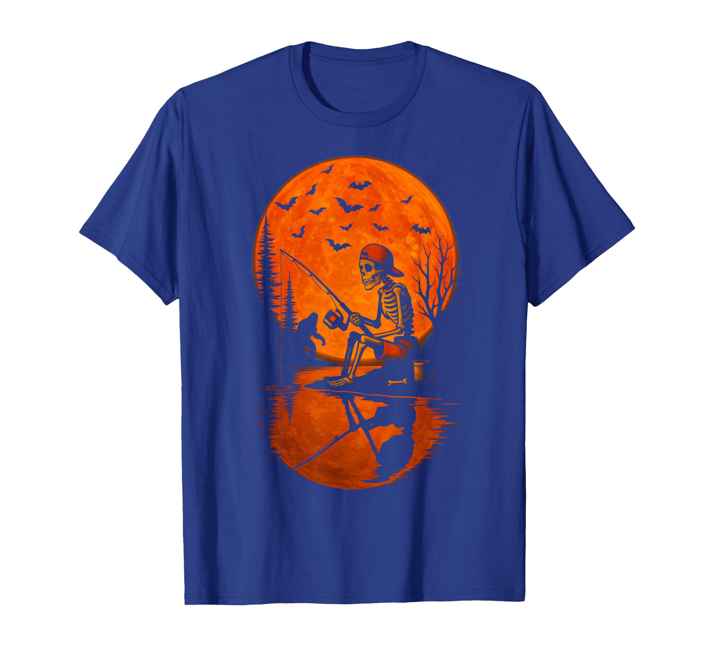 Skeleton Fishing Bigfoot Halloween Costume Funny Fishing T-Shirt