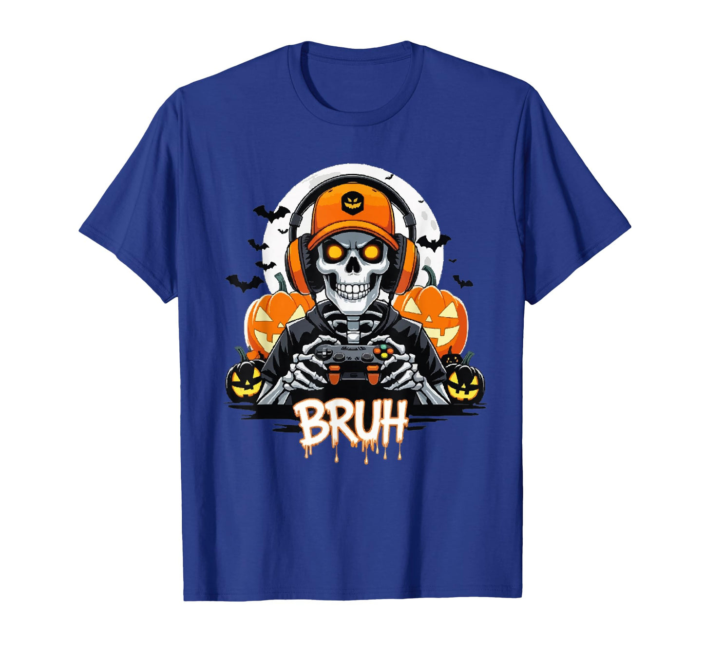 Bruh Halloween Skeleton Funny Boys Kids Mens Video Gaming T-Shirt