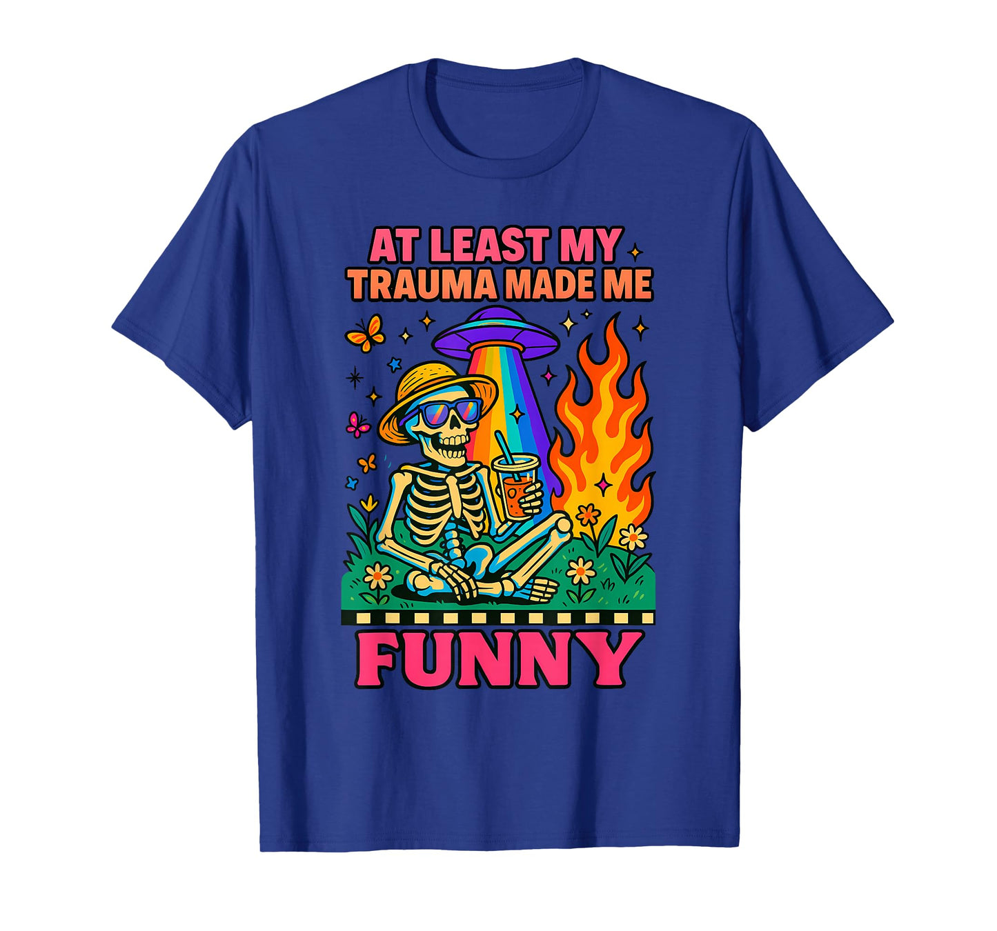 Trauma Made Me Funny Skeleton Coffee Spicy Halloween Gag Men T-Shirt
