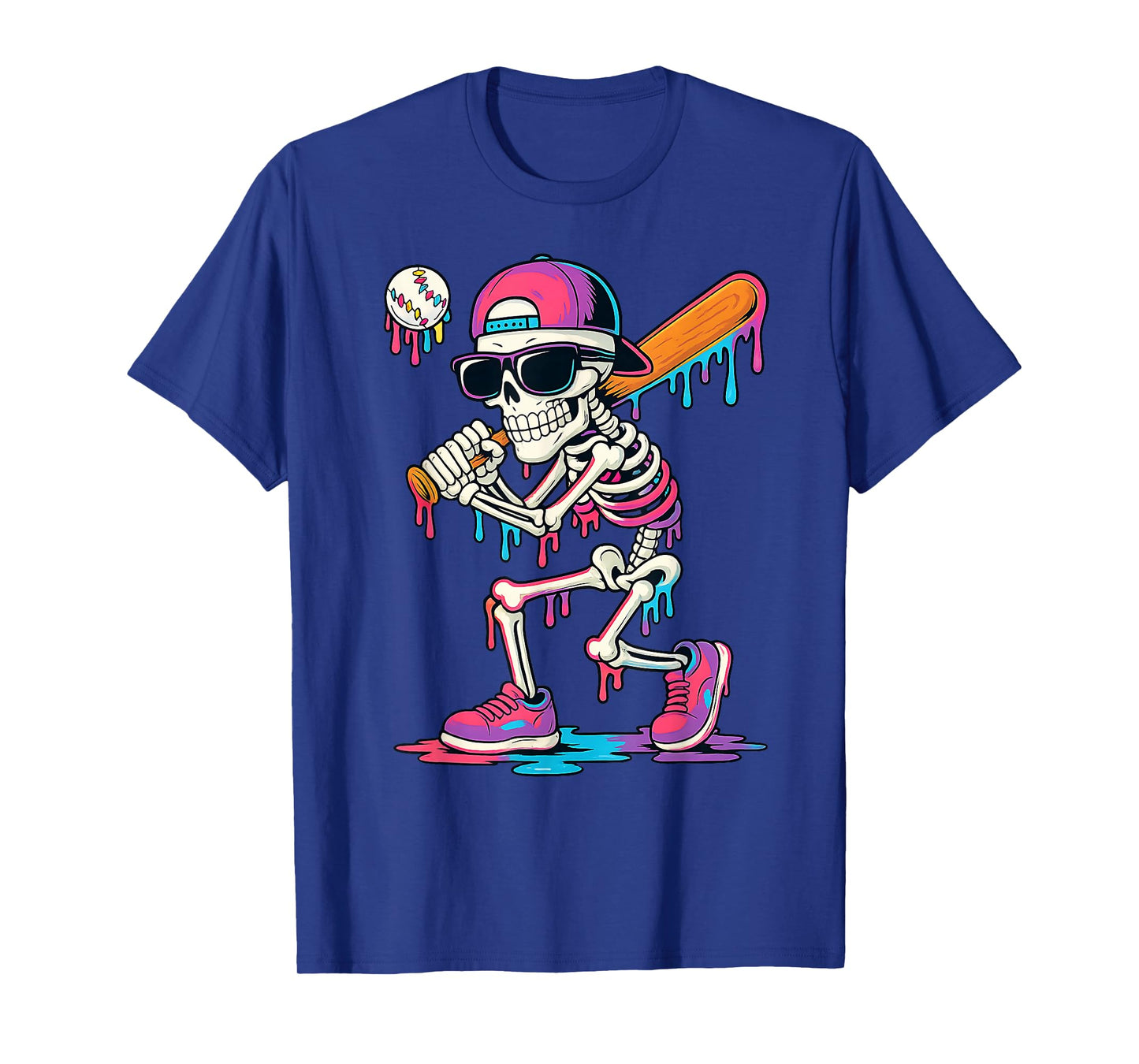 Baseball Skeleton Drip Baseball Ice Cream Drip Baseball Drip T-Shirt