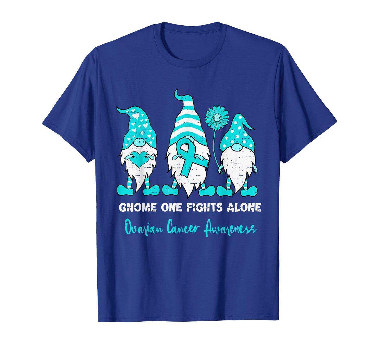 Ovarian Cancer Awareness Gnome Ribbon Teal Girl Kid Teen Boy T-Shirt