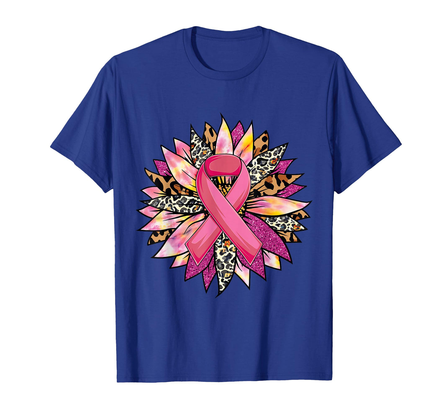 Sunflower Breast Cancer Awareness Leopard Sunflower Ribbon T-Shirt