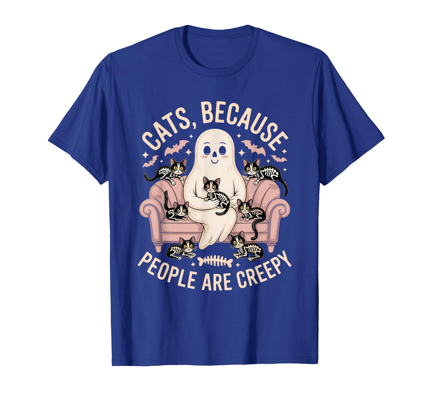 Cats Because People are Creepy Halloween Ghost Skeleton Cats T-Shirt