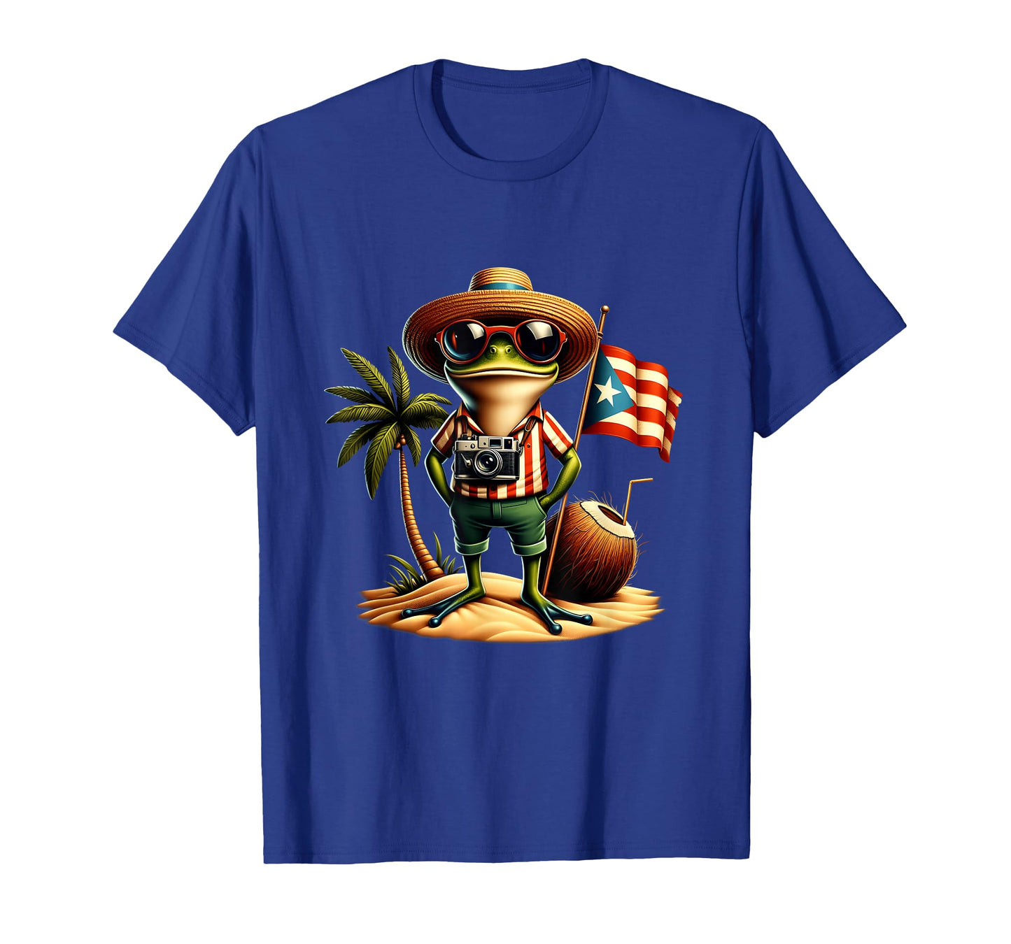Vacation Coqui Frog Puerto Rico Flag Camera Beach Palm T-Shirt