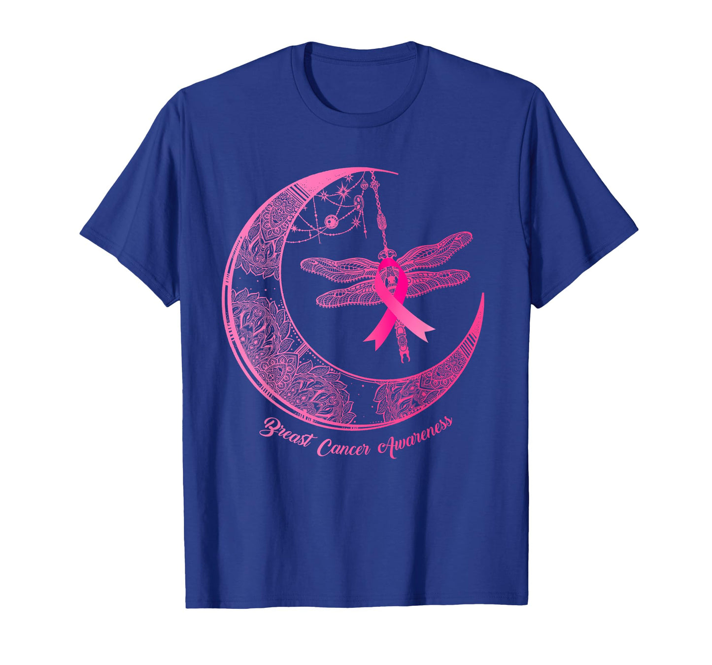 Henna Moon Dragonfly Pink Ribbon Breast Cancer Awareness T-Shirt