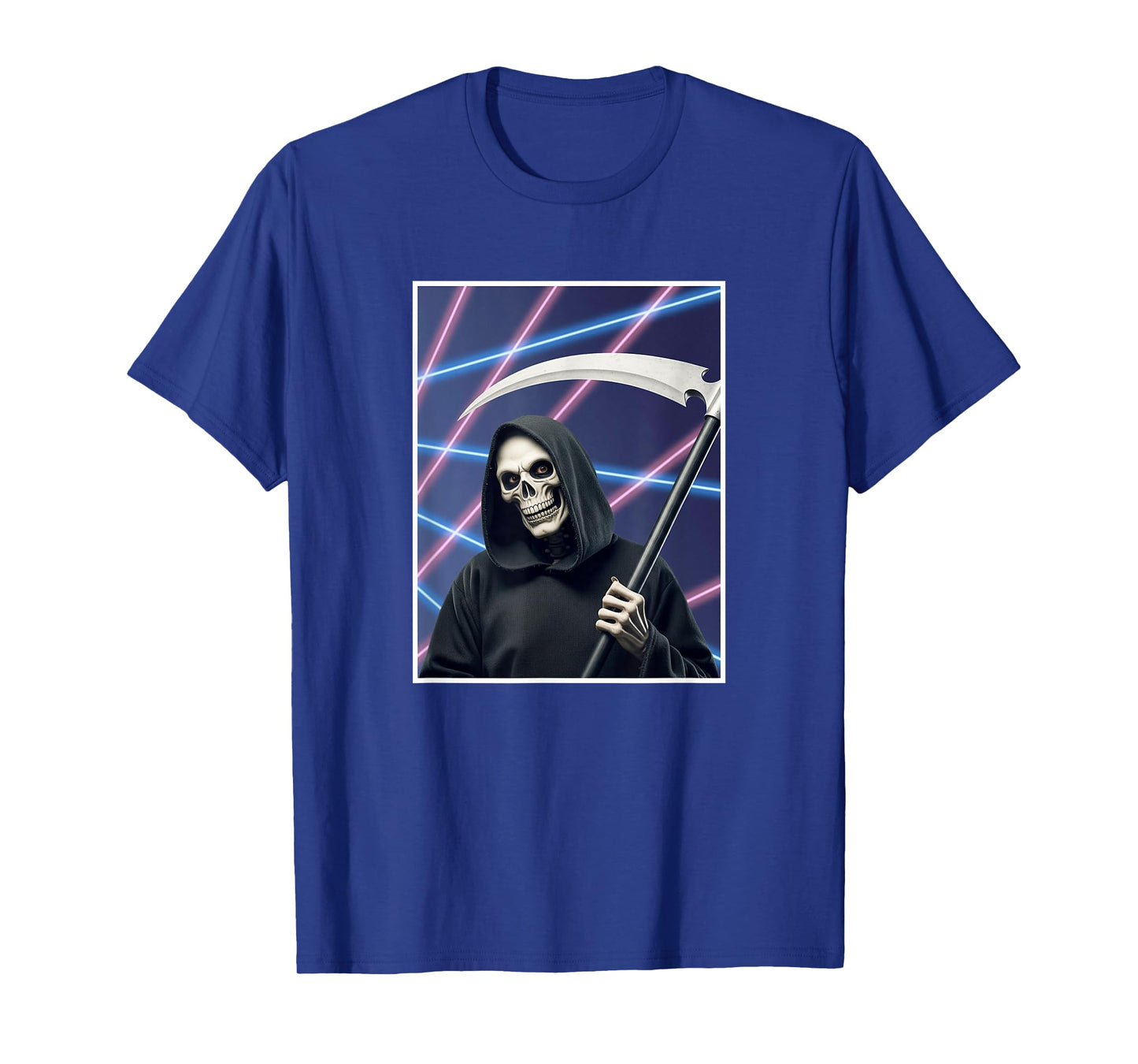 Grim Reaper 80s 90s School Photo Laser Background Halloween T-Shirt