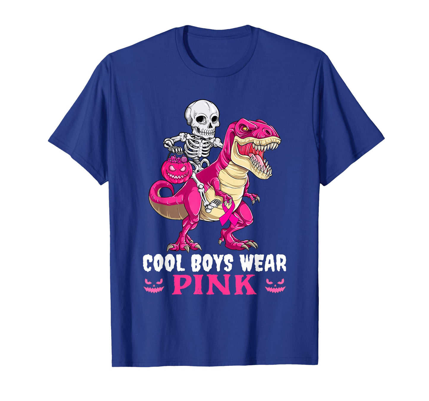Cool Boys Wear Pink Skeleton and Dinosaur Breast Cancer T-Shirt