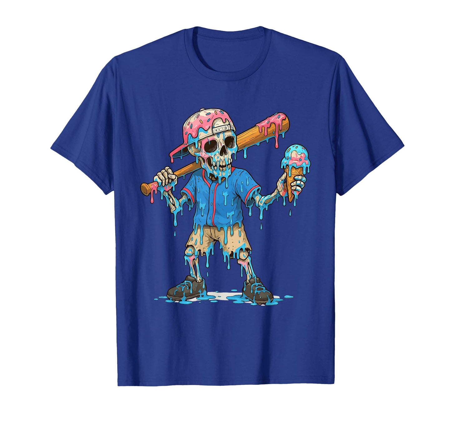 Funny Baseball Skeleton Ice Cream Drip Baseball Boys Youth T-Shirt