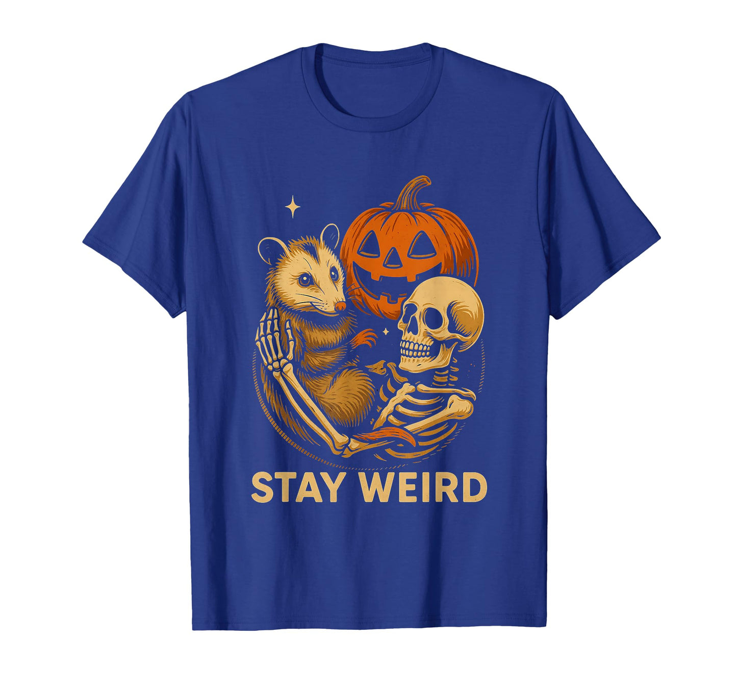 Skeleton Hugging Opossum Stay Weird Halloween Spooky Possum T-Shirt