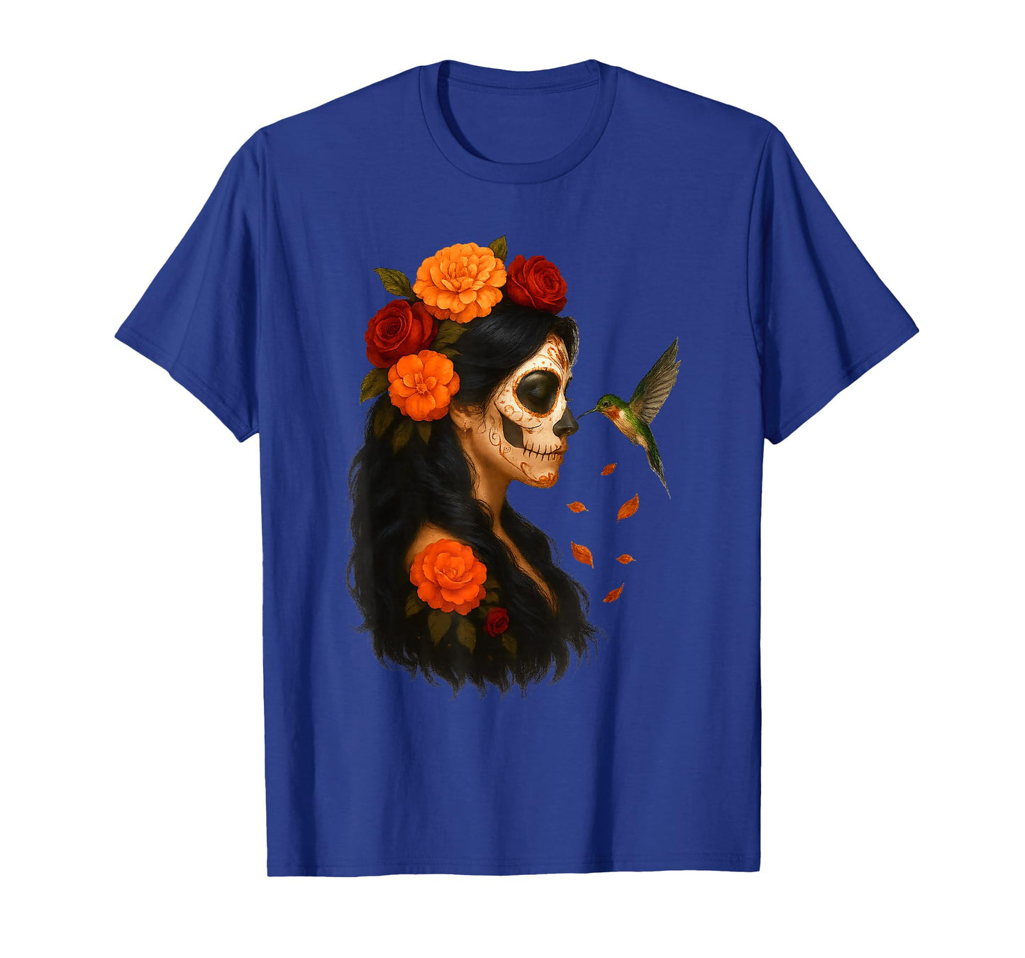 De Los Muertos La Catrina Sugar Skull Hummingbirds Flowers T-Shirt
