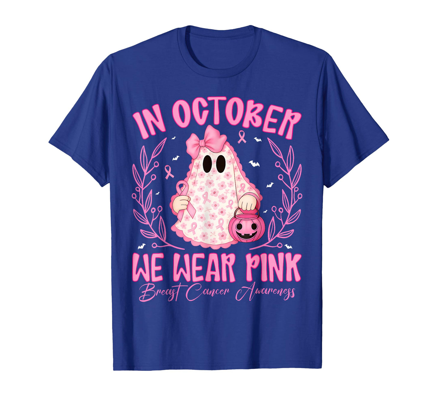 Breast Cancer In October We Wear Pink Ghost Halloween T-Shirt