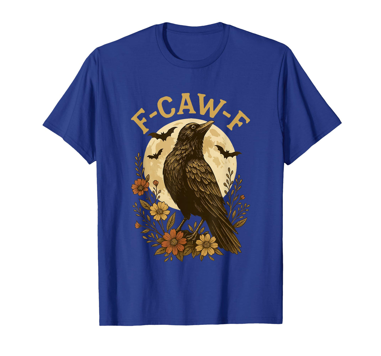 Black Crow F-Caw-F Raven Bird Saying Graphic Retro Floral T-Shirt