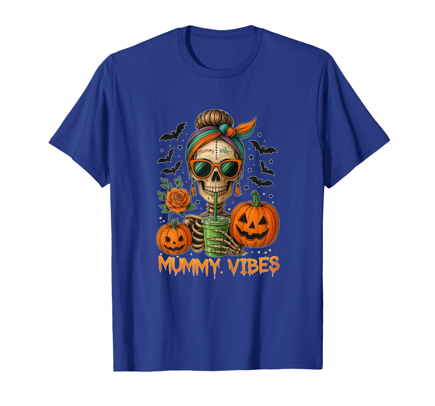 Mummy Vibes Skeleton Coffee Mom Spooky Season Halloween T-Shirt
