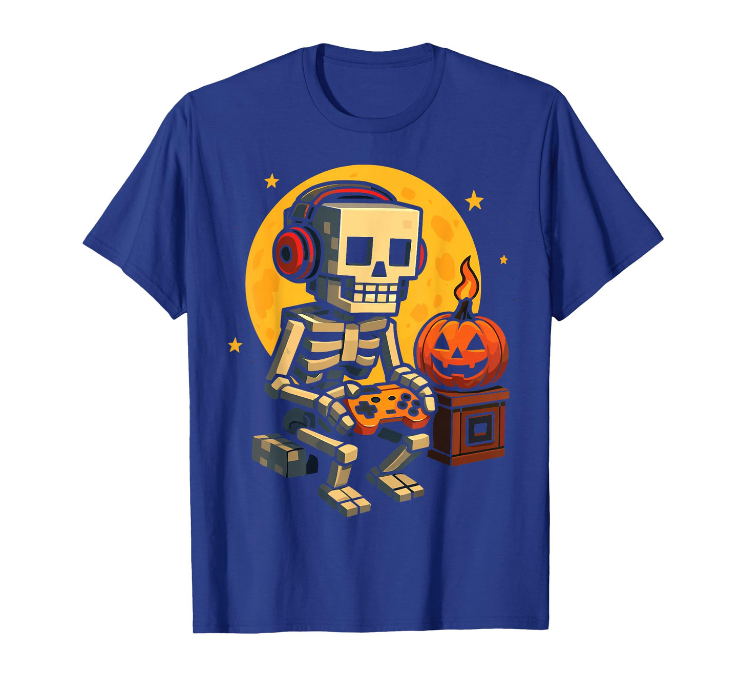 Halloween Skeleton Gamer Pixel Video Gaming Boys Men Kids T-Shirt