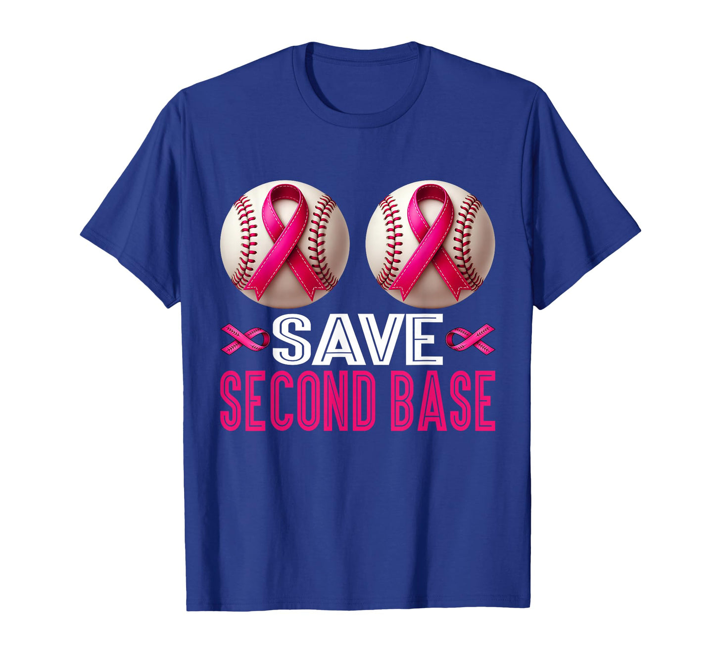 Save 2nd Base Breast Cancer Awareness Pink Ribbon Baseball T-Shirt