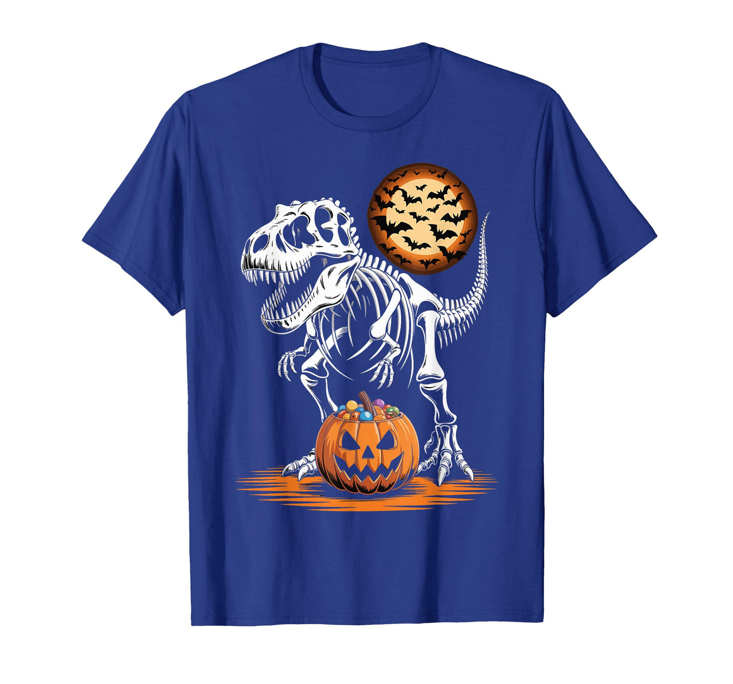 Halloween Dinosaur Skeleton T-Rex Pumpkin Moon Boys T-Shirt