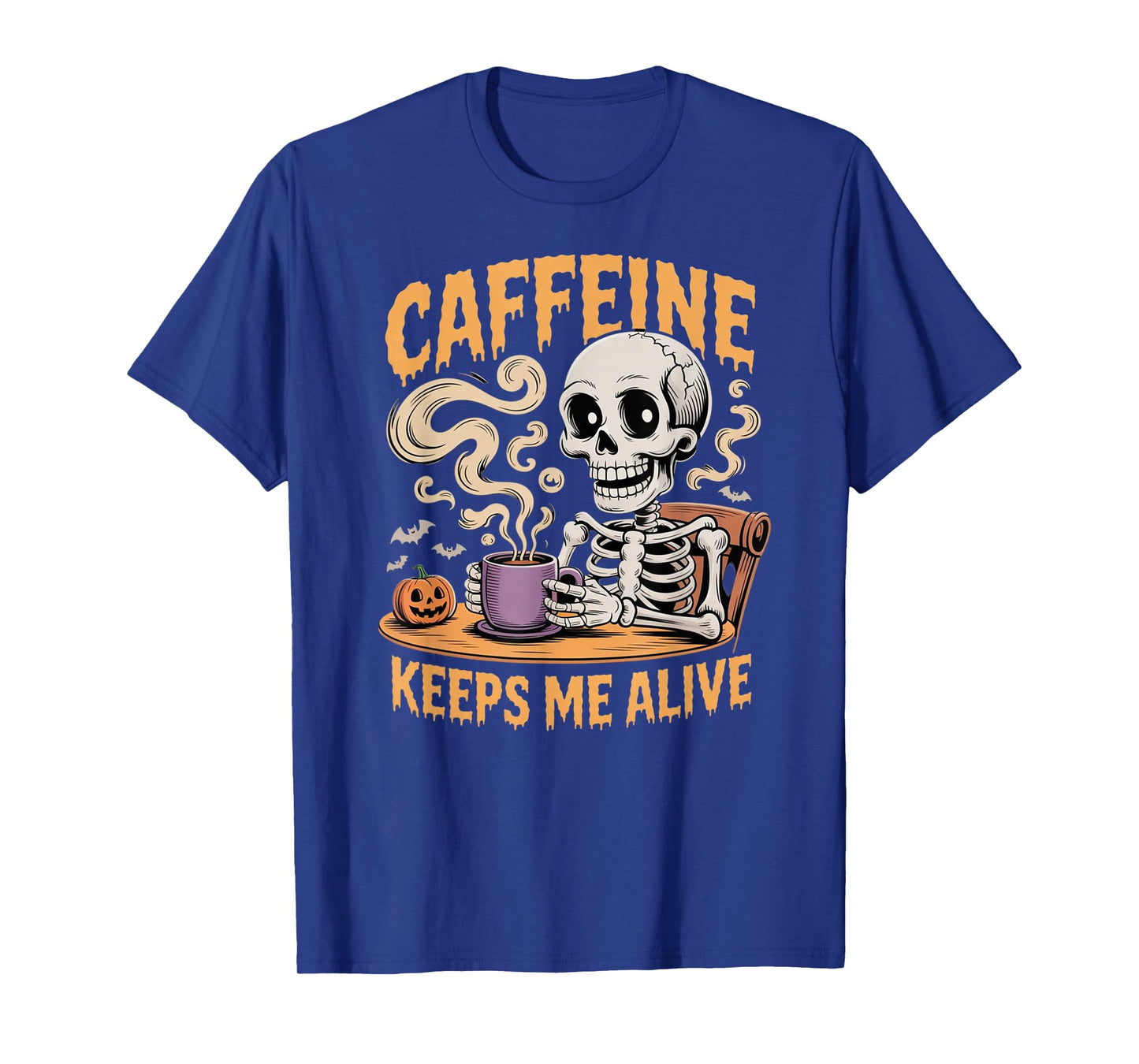 Caffeine Keeps me Alive Skeleton Apparel Funny Halloween T-Shirt