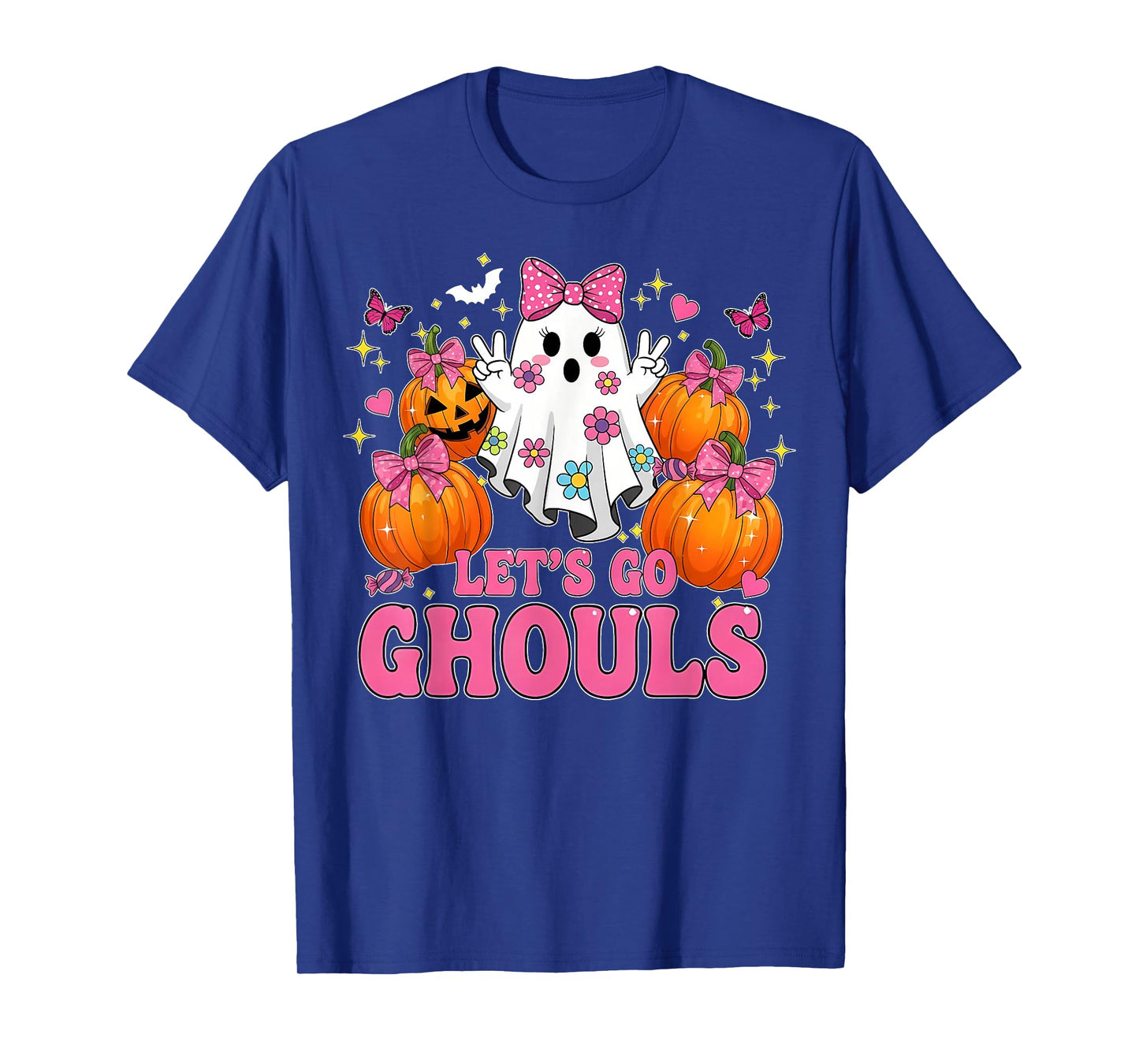 Lets Go Ghouls Ghost Pumpkin Coquette Halloween Girls Women T-Shirt
