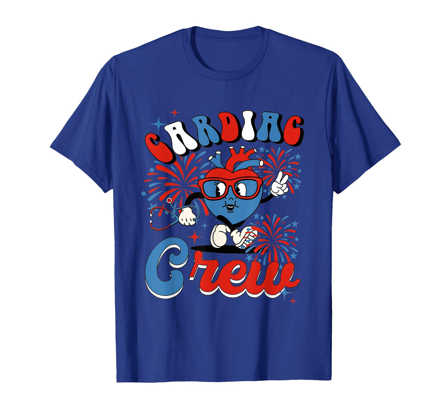 Retro Cardiac Nurse 4th of July Cardiac Crew Cardiology T-Shirt