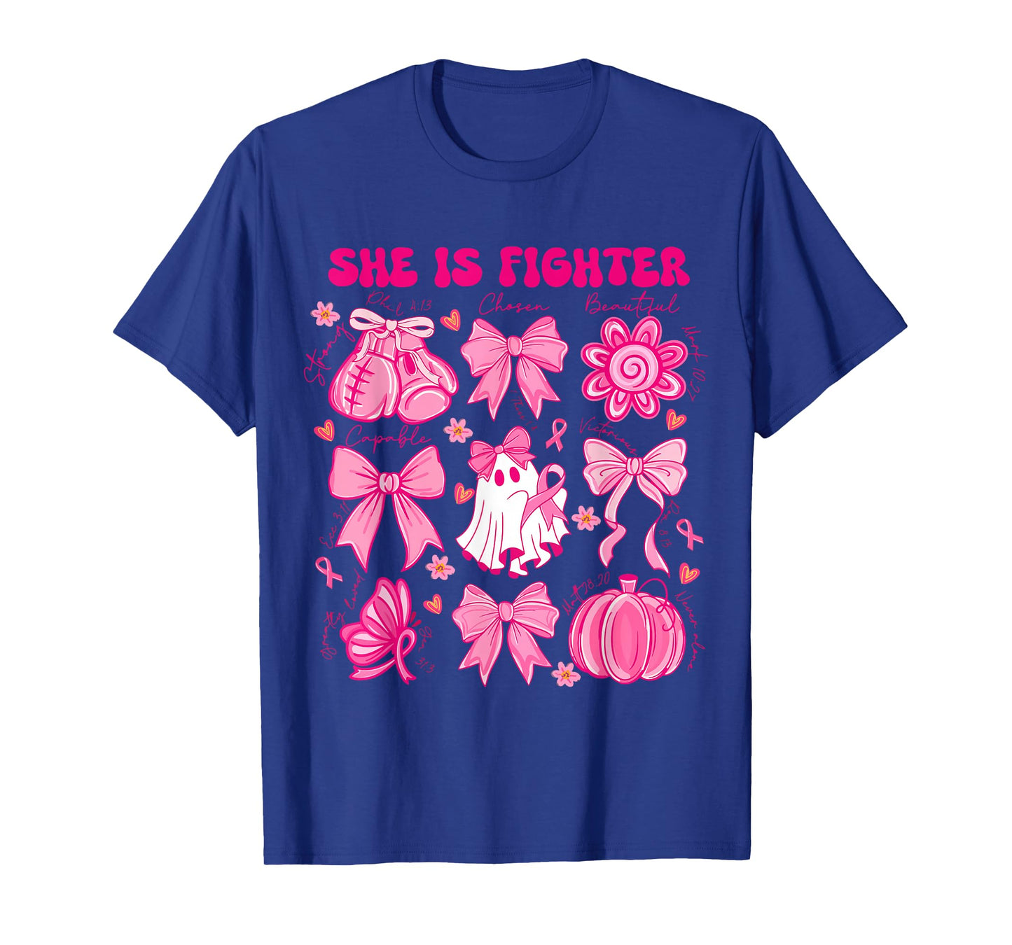 Breast Cancer Month She is Fighter Pink Coquette Bow Ribbon T-Shirt