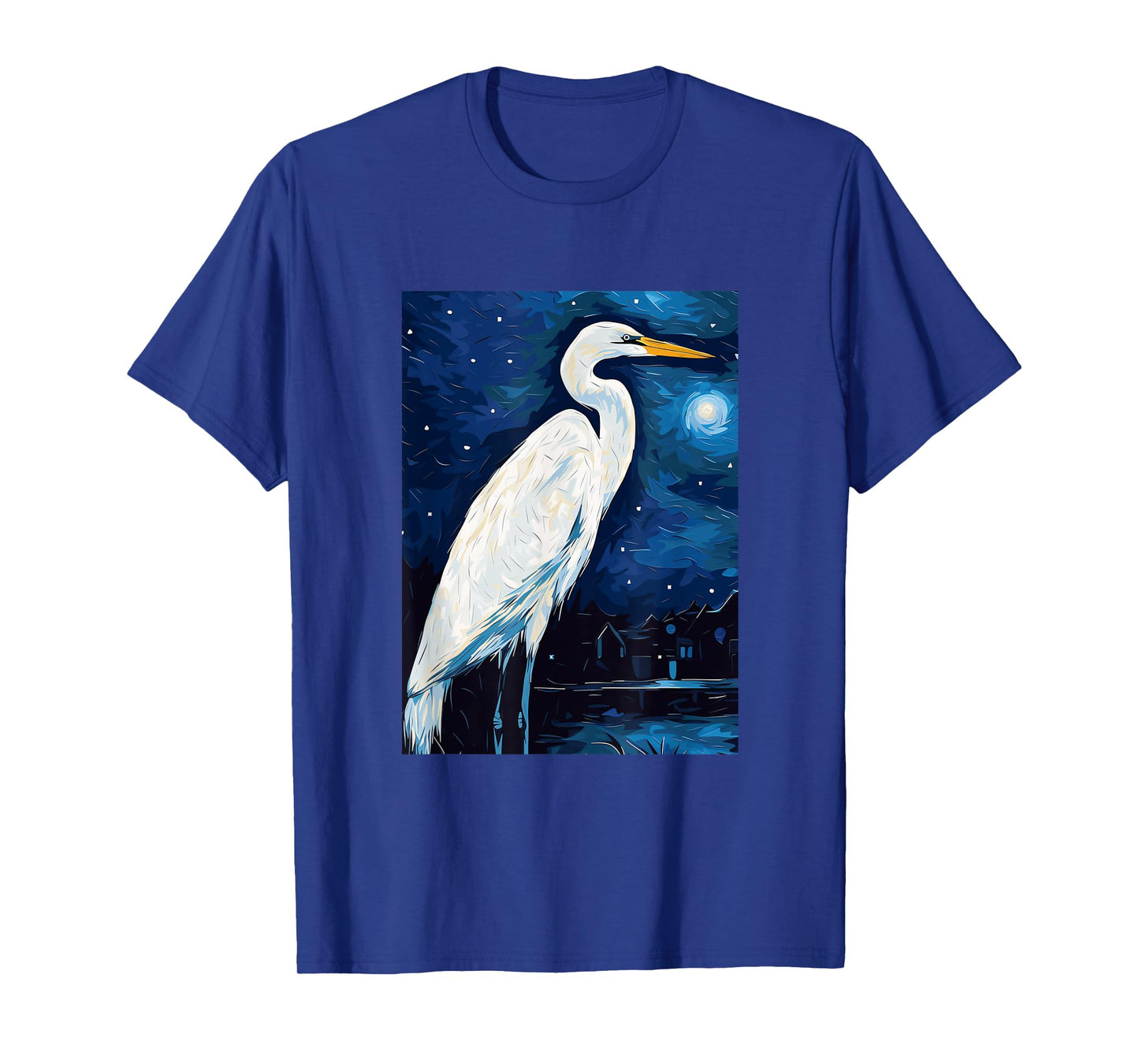 Great Egret Starry Night Painting Men Women Kids T-Shirt