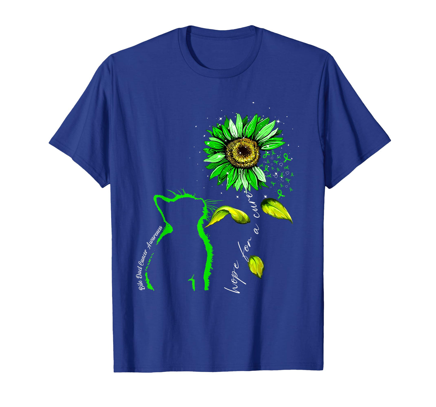 Sunflower Cat Green Bile Duct Cancer Awareness T-Shirt