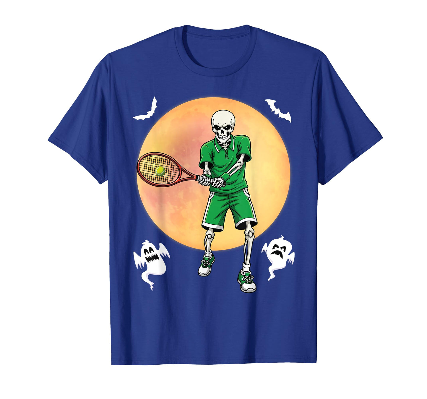 Skeleton Tennis Player Halloween Full Moon Spooky Style T-Shirt