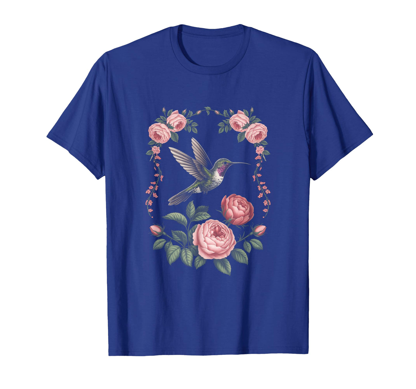 Hummingbird Vintage Flower Antique Rose Floral T-Shirt