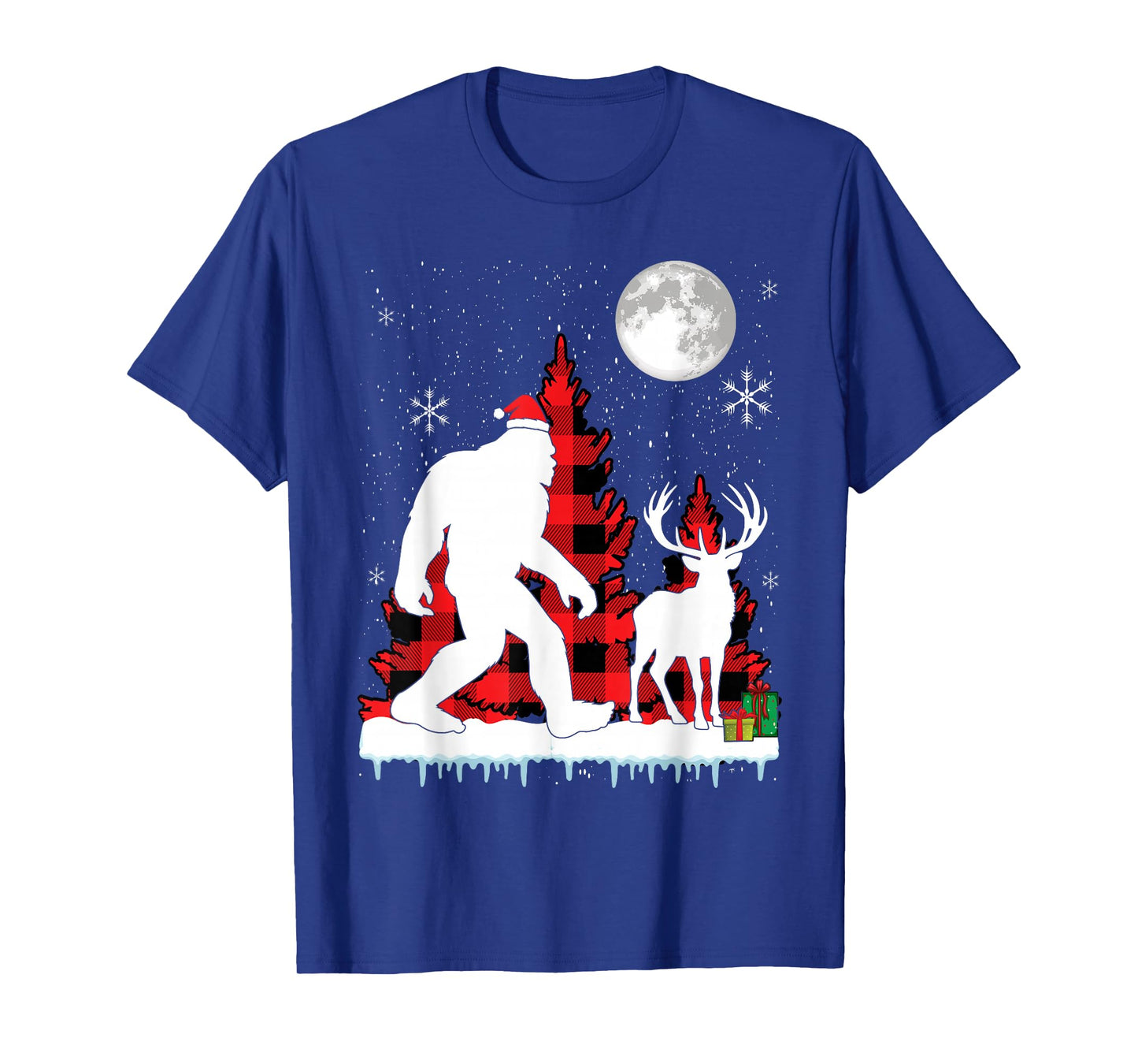 Bigfoot Buffalo Plaid Christmas Trees T-Shirt