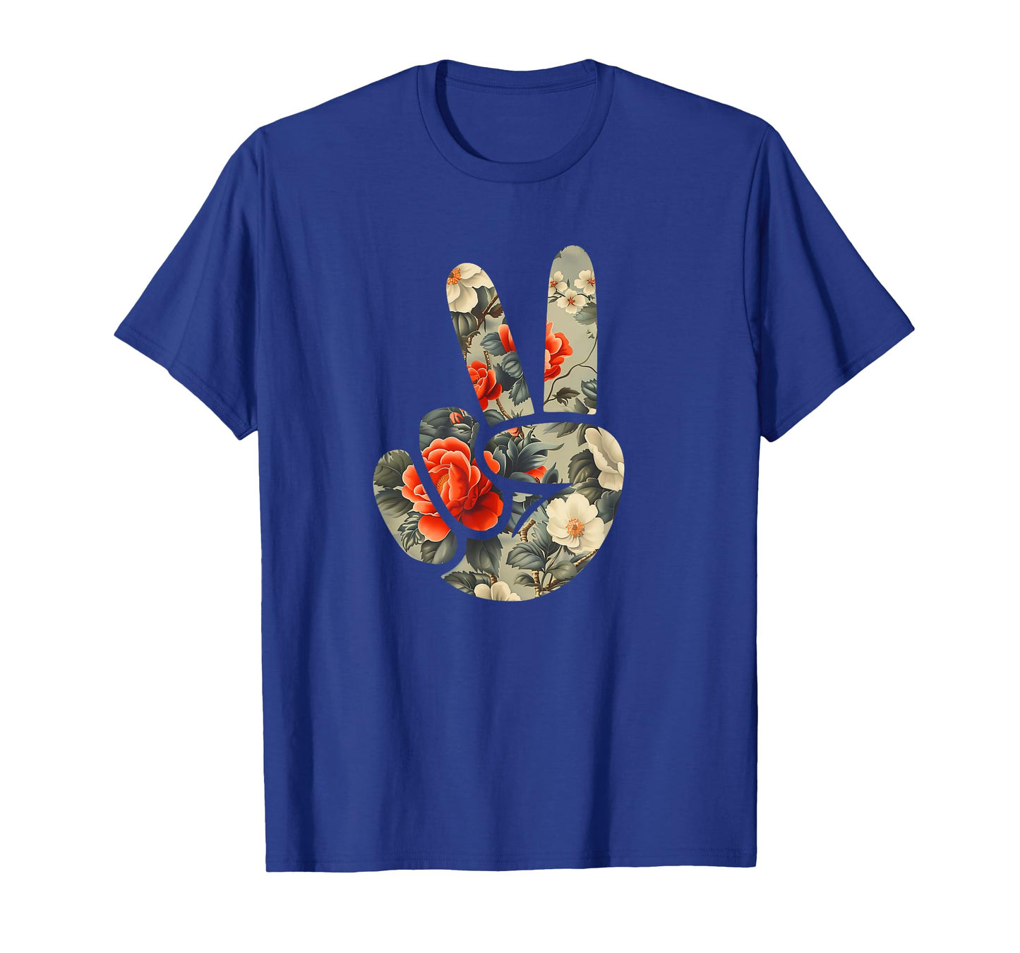 Elegant Silhouette Wildflowers Floral Peace Sign Hand T-Shirt