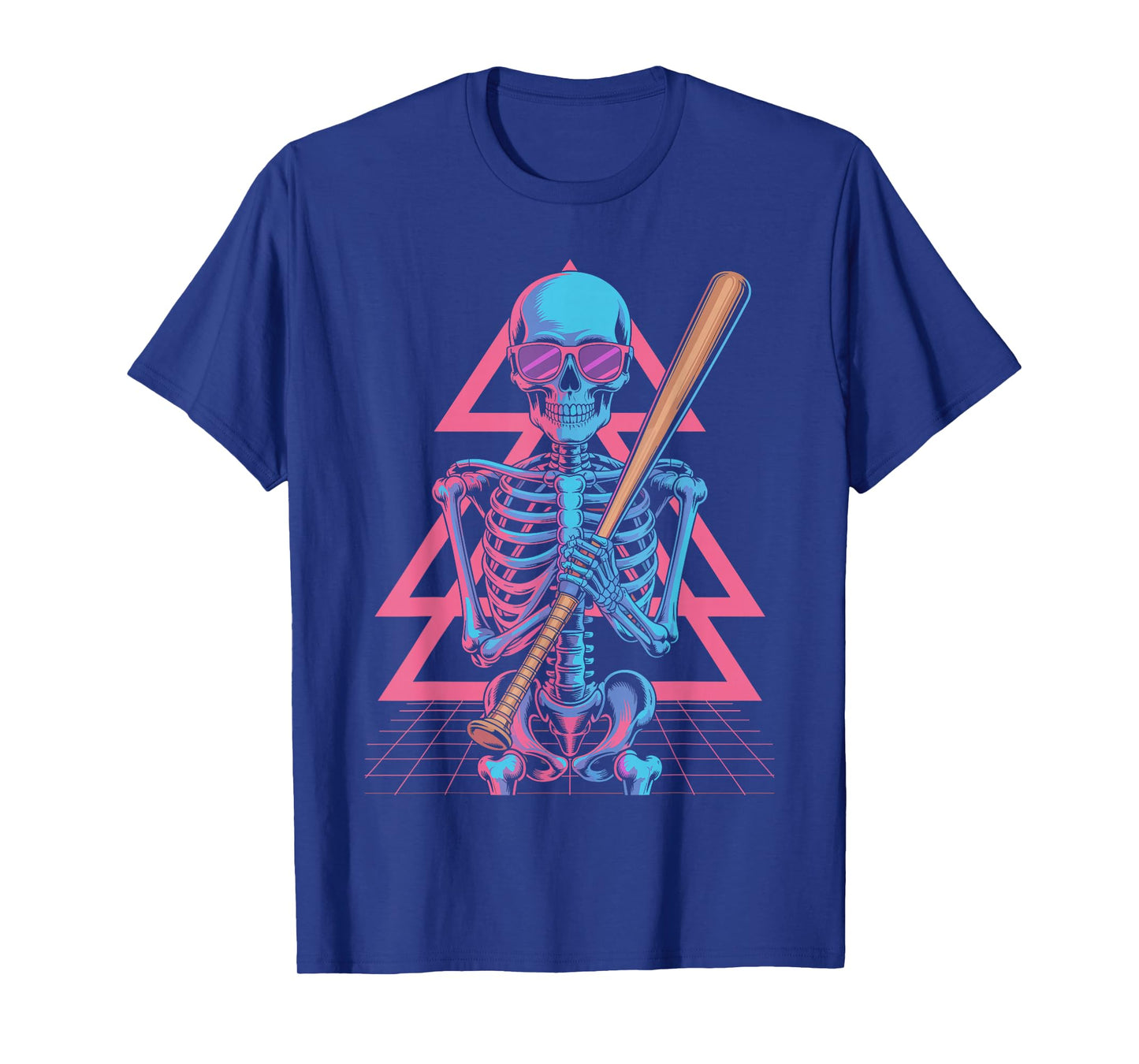 Retro 80s Skeleton Baseball Graphic Synthwave T-Shirt