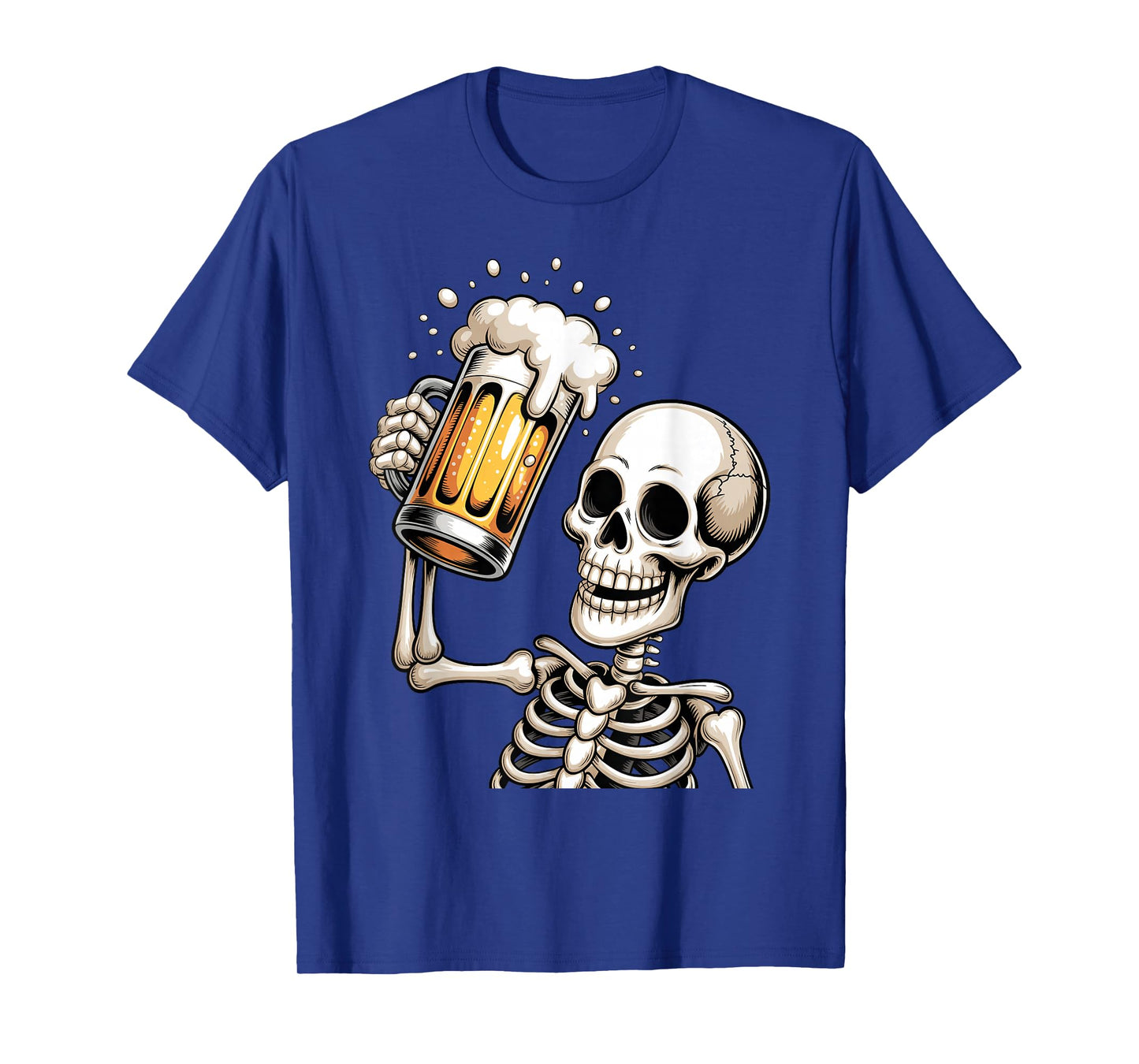 Creepy Skull Skeleton Drinking Beer Funny Halloween Costume T-Shirt