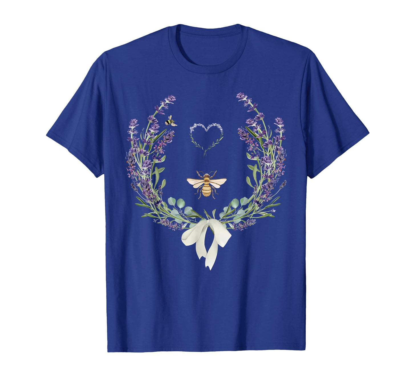 Cute Bee Bow Lavender Flower Heart Botanical Nature Lover T-Shirt