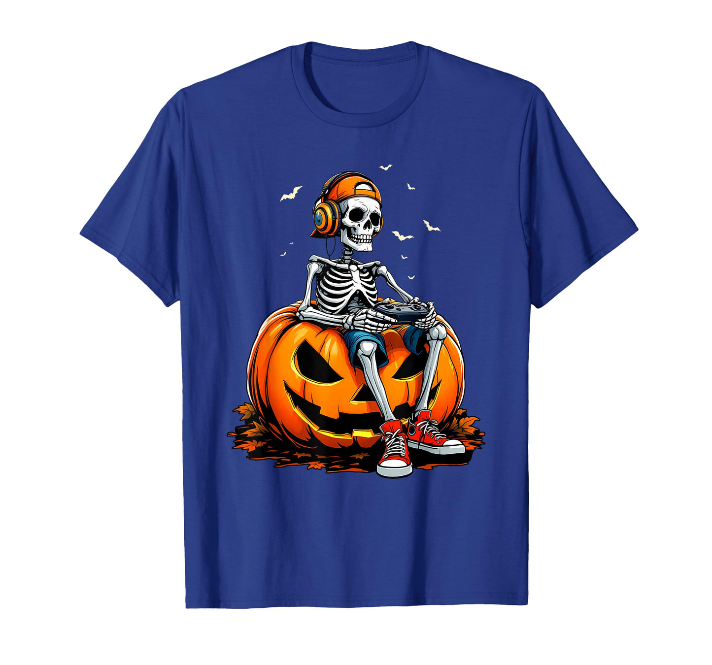 Spooky Pumpkin & Skeleton Gamer Tee | Boys & Kids Halloween T-Shirt