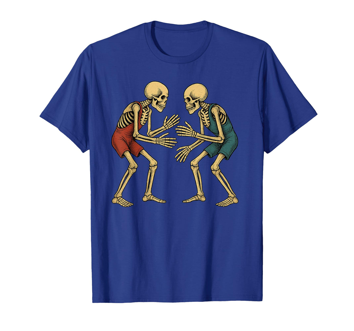 Halloween Skeleton Wrestlers Funny Spooky Wrestling Sports T-Shirt