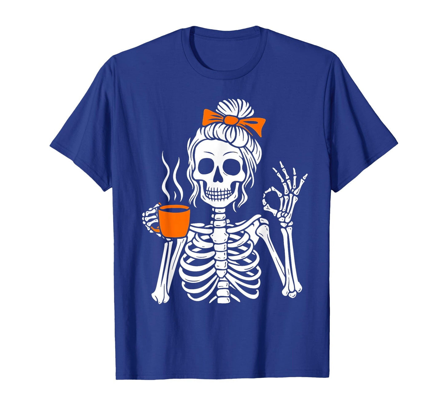 Halloween Skeleton Messy Bun Coffee Funny Spooky Costume T-Shirt