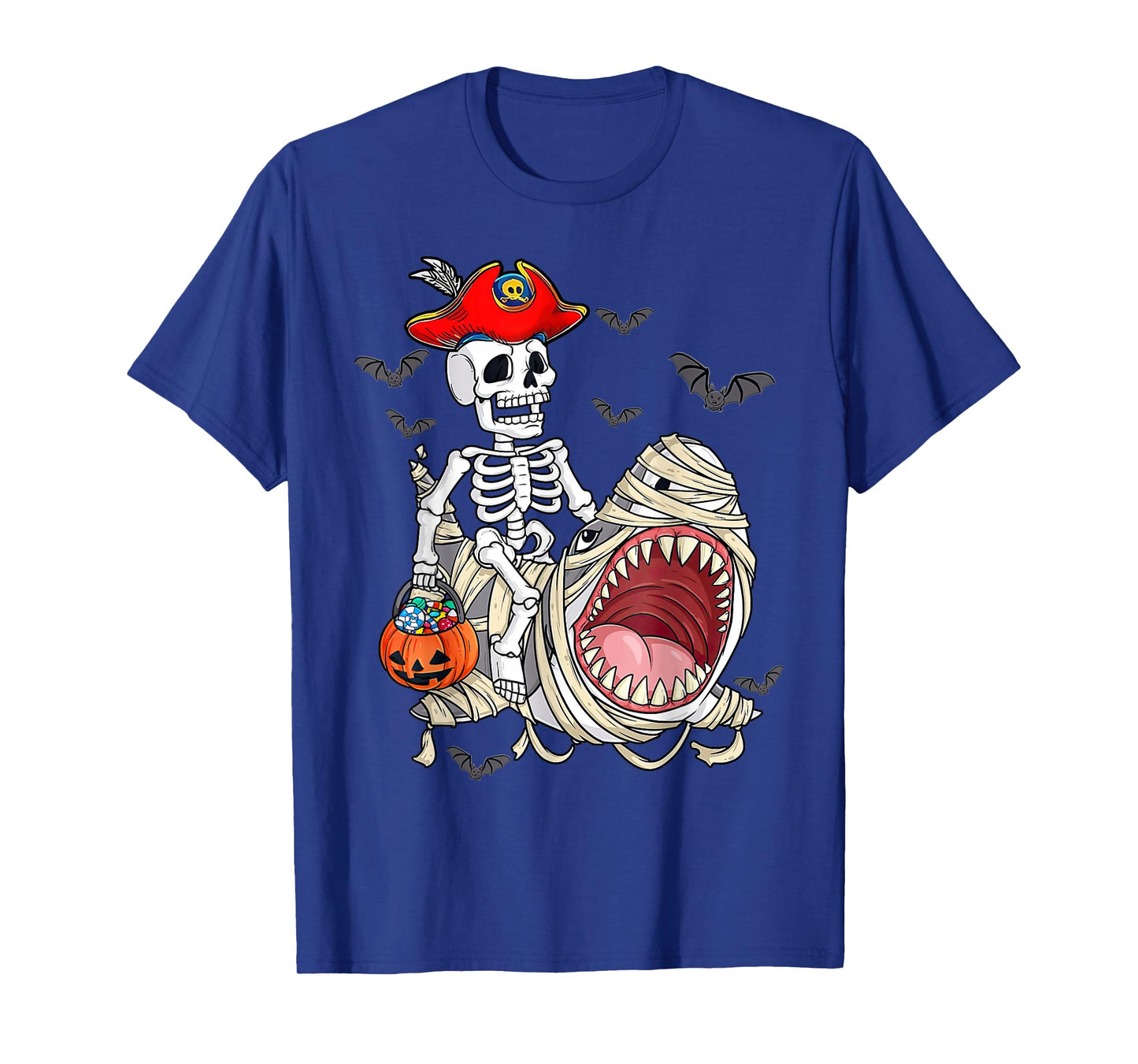 Funny Halloween Pirate Skeleton Mummy Shark Costume Men T-Shirt
